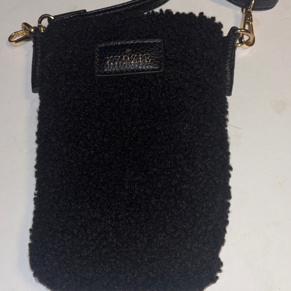 KEDZIE BLACK FAUX SHEARLING CROSSBODY PERFECT FOR CELLPHONES ADJUSTABLE STRAP
